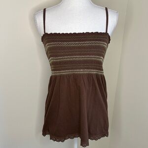 Duck Head Brown and Olive Camisole Top with Elastic Bodice. Small